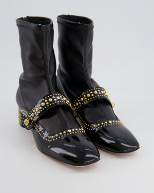Christian Dior Black Patent Belle-D Gold Stud Embellished Ankle Boots Size EU 41