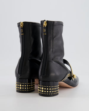 Christian Dior Black Patent Belle-D Gold Stud Embellished Ankle Boots Size EU 41