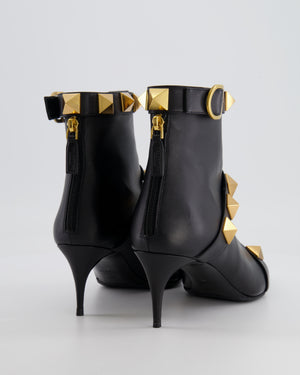 Valentino Black Leather Gold Roman Stud Pointed Ankle Boots Size EU 40.5