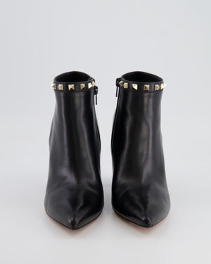 Valentino Black Leather Rockstud Ankle Heeled Boots Size EU 41