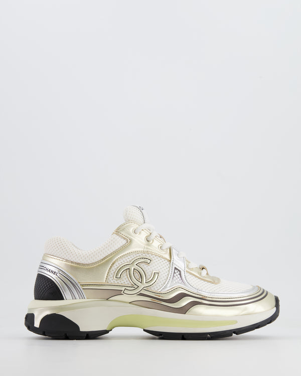 *HOT* Chanel White, Gold and Silver Trainers with CC Logo Size EU 40