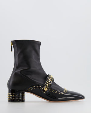 Christian Dior Black Patent Belle-D Gold Stud Embellished Ankle Boots Size EU 41