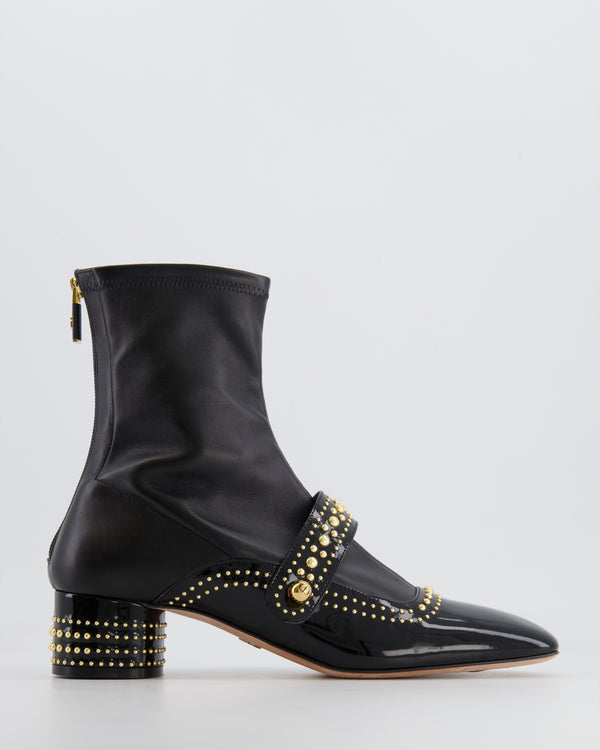 Christian Dior Black Patent Belle-D Gold Stud Embellished Ankle Boots Size EU 41