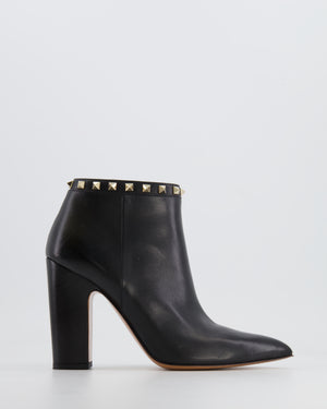 Valentino Black Leather Rockstud Ankle Heeled Boots Size EU 41
