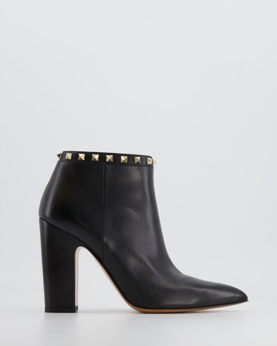 Valentino Black Leather Rockstud Ankle Heeled Boots Size EU 41
