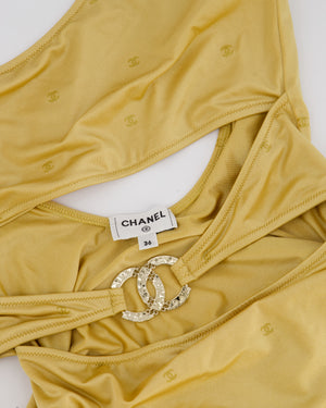 Chanel Gold Cut Out One Piece Swimsuit with CC logo Detail and Gold Metal Logo Detail Size FR 36 (UK 8)