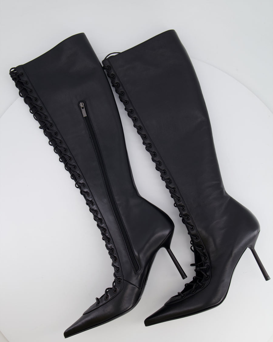Le Silla Black Leather Laced Up Boots Size EU 41