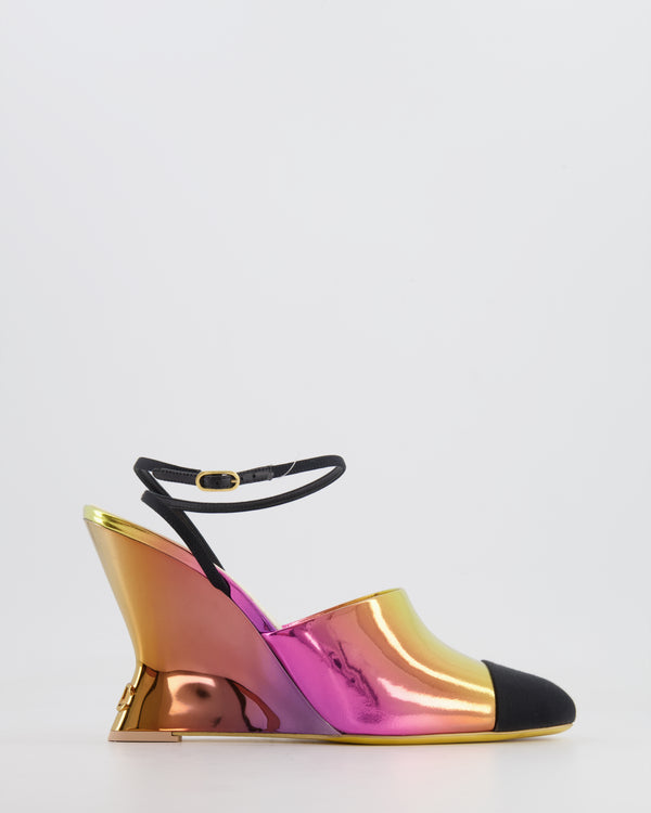 Chanel Cruise 2024 Multicolour Metallic and Black Wedge Heel with CC Logo Details Size EU 41