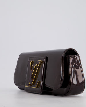 Louis Vuitton Burgundy Sobe Clutch Bag in Amarante Vernis Leather with Monogram Logo and Gold Hardware