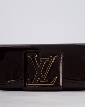 Louis Vuitton Burgundy Sobe Clutch Bag in Amarante Vernis Leather with Monogram Logo and Gold Hardware