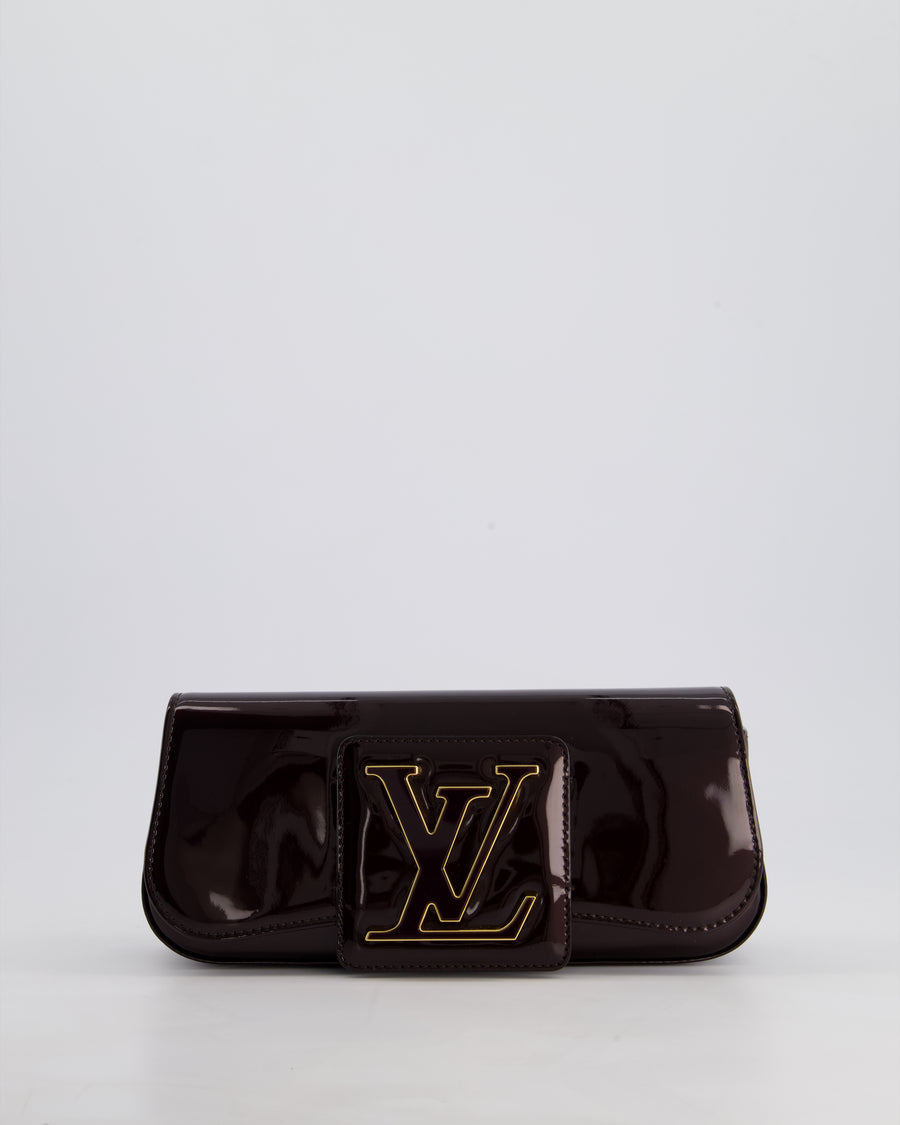 Louis Vuitton Burgundy Sobe Clutch Bag in Amarante Vernis Leather with Monogram Logo and Gold Hardware