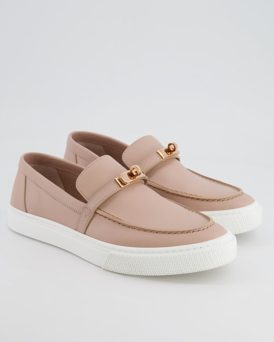 Hermès Beige Nude Leather Game Slip-On Trainers with Rose Gold Hardware Size 41 RRP £1,050