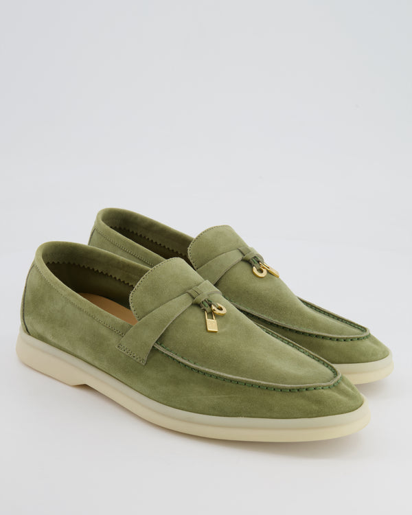 Loro Piana Olive Green Suede Summer Charms Walk Loafers Size 41 RRP £795