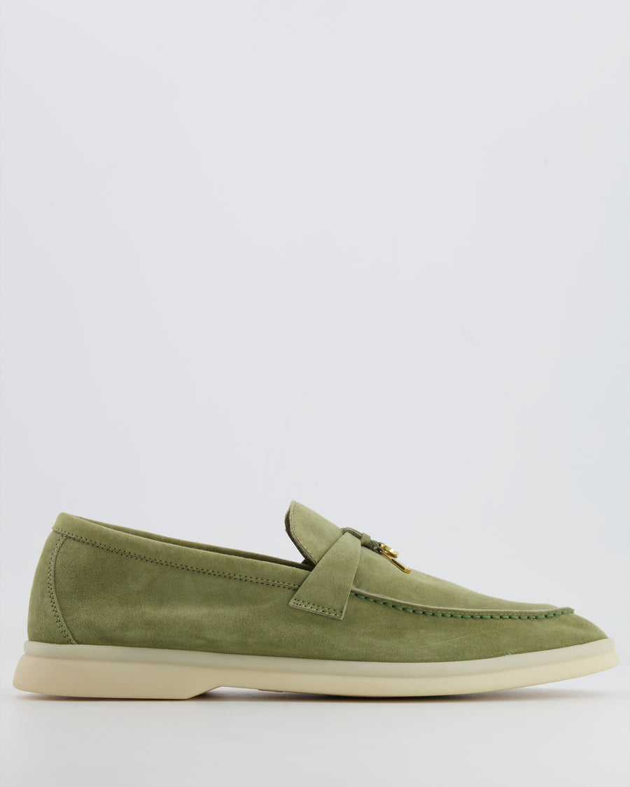 Loro Piana Olive Green Suede Summer Charms Walk Loafers Size 41 RRP £795