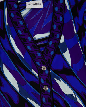 Emilio Pucci Blue & White Patterned Mini Dress with Waist Tie Detail Size IT 40 (UK 8)