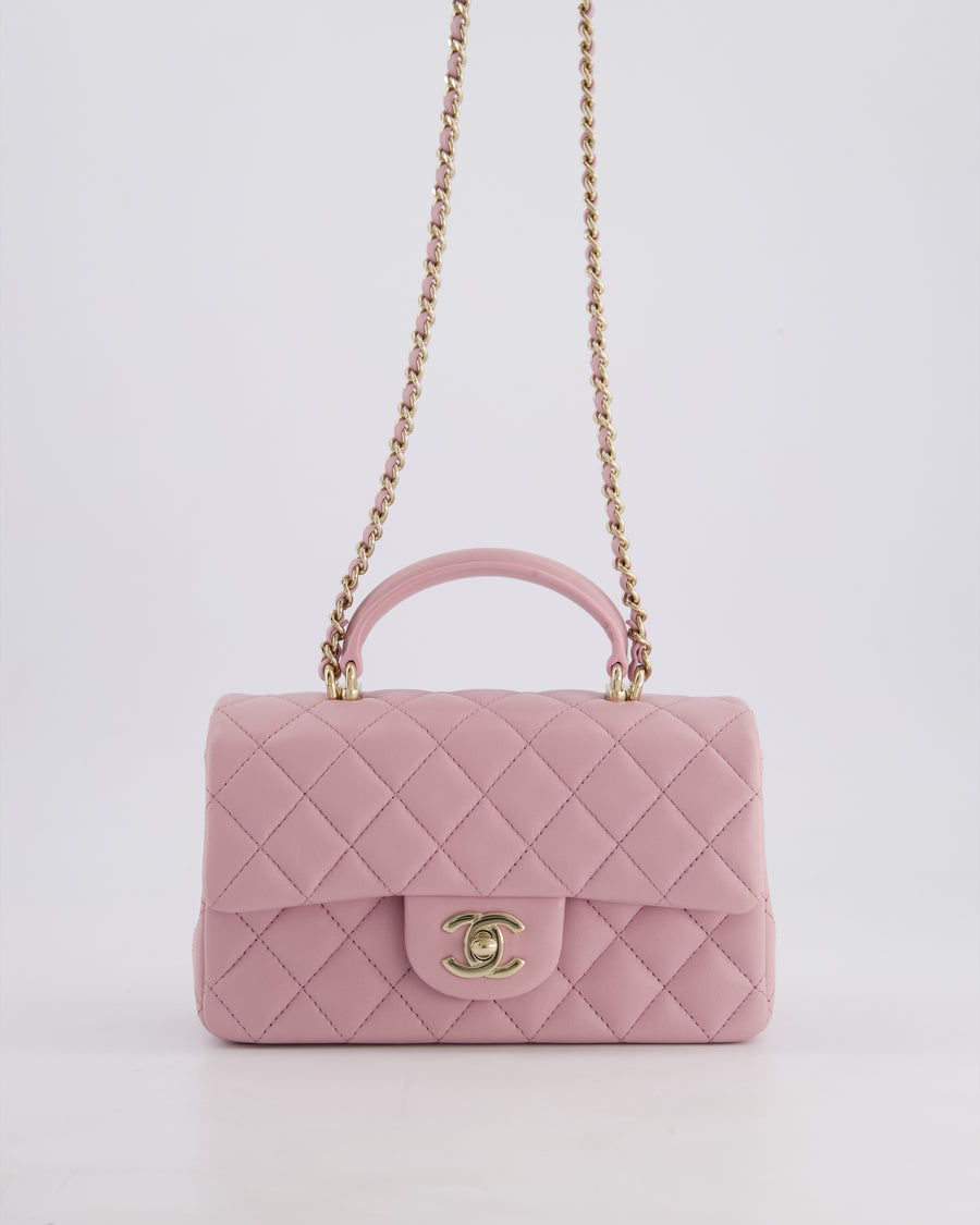 *HOT* Chanel Lilac Mini Rectangular Single Flap Bag in Lambskin Leather with Champagne Gold Hardware