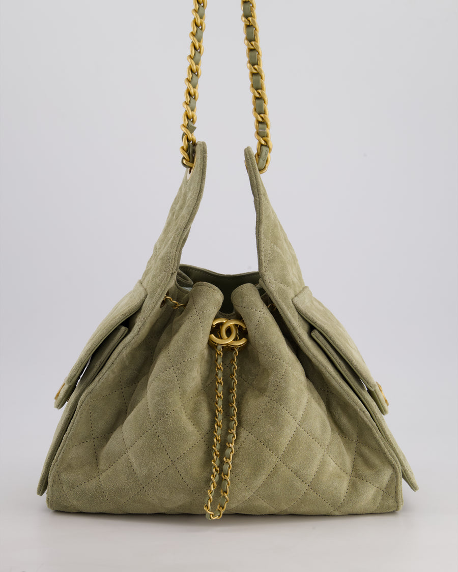 *RARE* Chanel Suede Olive Green 25 Small Handbag with Antique Gold Hardware