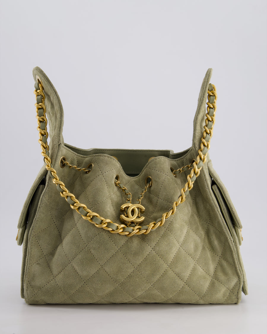 *RARE* Chanel Suede Olive Green 25 Small Handbag with Antique Gold Hardware