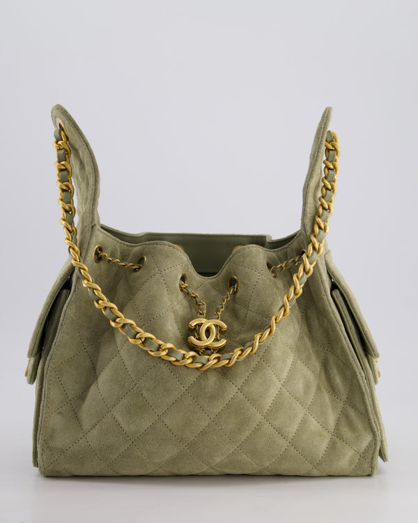 *RARE* Chanel Suede Olive Green 25 Small Handbag with Antique Gold Hardware