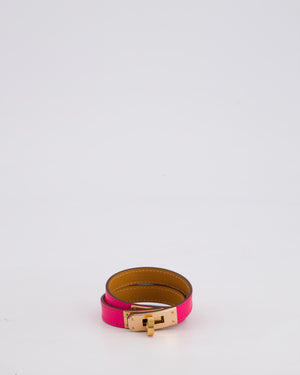 Hermès Kelly Double Tour Bracelet in Rose Shocking with Rose Gold Hardware Size T2