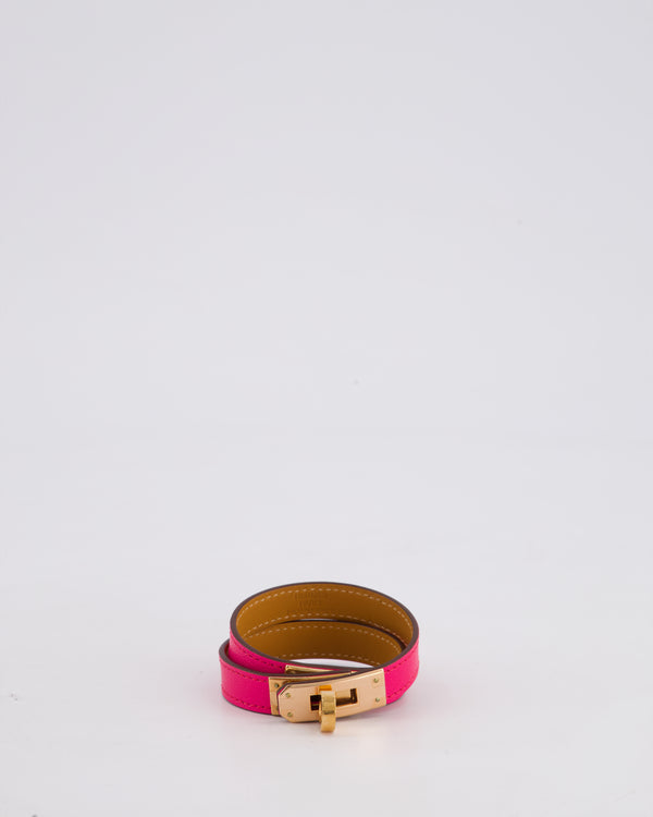 Hermès Kelly Double Tour Bracelet in Rose Shocking with Rose Gold Hardware Size T2