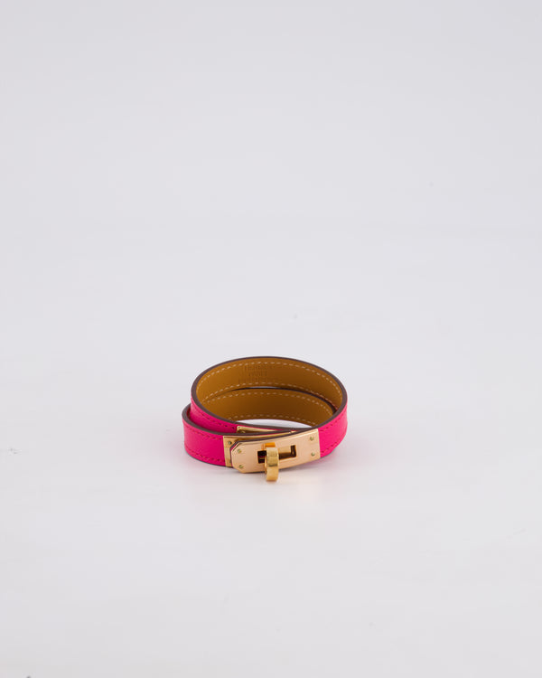 Hermès Kelly Double Tour Bracelet in Rose Shocking with Rose Gold Hardware Size T2