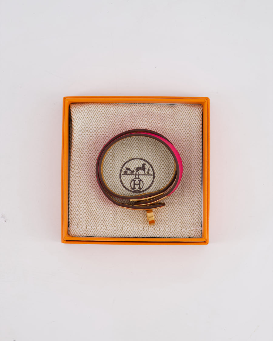 Hermès Kelly Double Tour Bracelet in Rose Shocking with Rose Gold Hardware Size T2