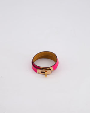 Hermès Kelly Double Tour Bracelet in Rose Shocking with Rose Gold Hardware Size T2