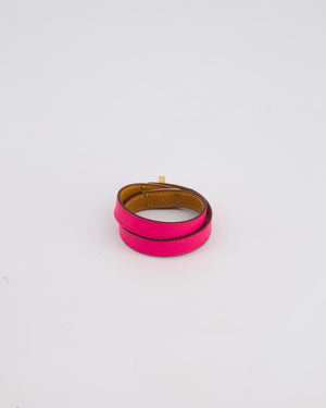 Hermès Kelly Double Tour Bracelet in Rose Shocking with Rose Gold Hardware Size T2