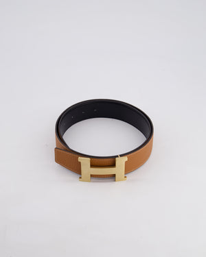 Hermès Reversible H Buckle Belt in Black Box and Gold Togo Leather with Brushed Gold Hardware Size 85cm RRP £780