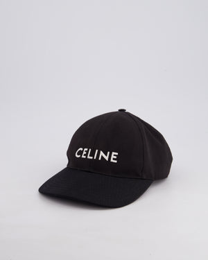 Celine Black Baseball Cap in Cotton with White Logo Detail Size S