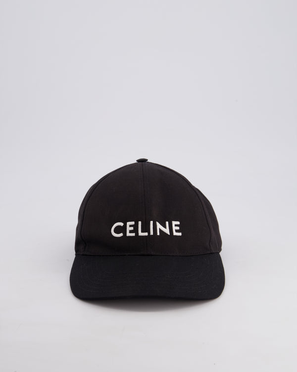 Celine Black Baseball Cap in Cotton with White Logo Detail Size S