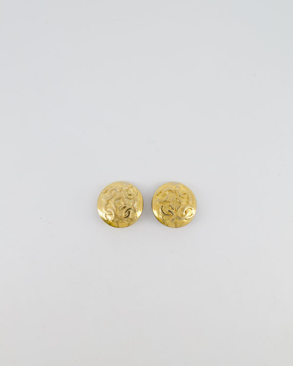 Chanel Vintage Gold Round Clip-On Earrings with CC Logos