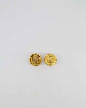 Chanel Vintage Gold Textured Small Round Clip-On Earrings with CC Logo