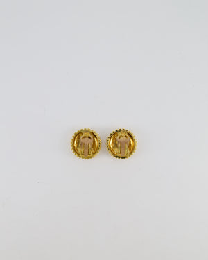 Chanel Vintage Gold Textured Small Round Clip-On Earrings with CC Logo