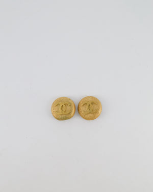 Chanel 94P Vintage Gold Textured Round Clip-On Earrings with Gold CC Logo