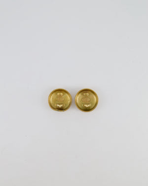 Chanel 94P Vintage Gold Textured Round Clip-On Earrings with Gold CC Logo