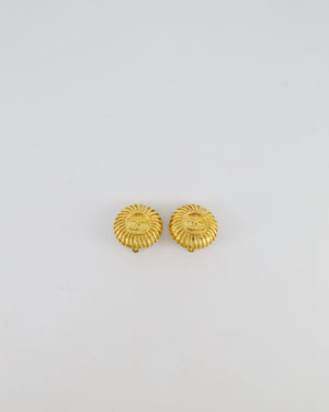 Chanel Vintage Gold Textured Small Round Clip-On Earrings with CC Logo
