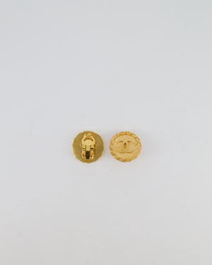 Chanel 93A Vintage Gold Textured Round Clip-On Earrings with CC Logo Detail