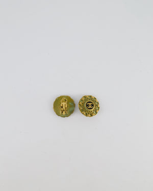 Chanel 94A Vintage CC Brushed Gold Matelasse Round Small Clip-On Earrings with Black Detailing