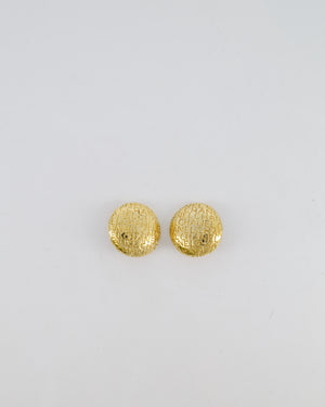 Chanel Vintage Gold Round Clip-On Earrings with Embossed Chanel Details