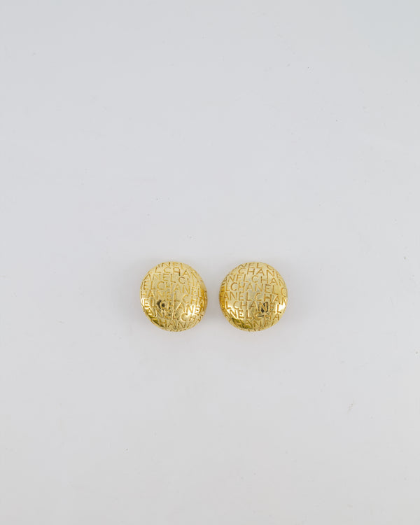 Chanel Vintage Gold Round Clip-On Earrings with Embossed Chanel Details