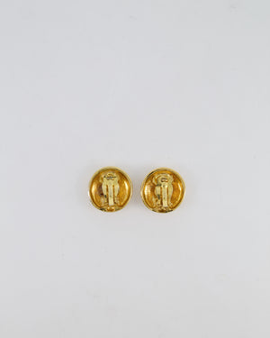 Chanel Vintage Gold Round Clip-On Earrings with Embossed Chanel Details