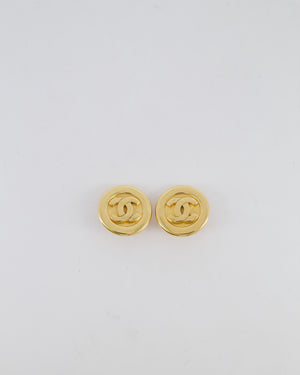 Chanel Vintage Gold Classic Round Clip-On Earrings with Gold CC Logo