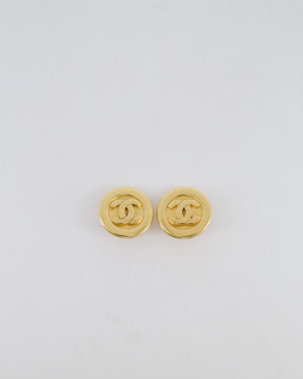 Chanel Vintage Gold Classic Round Clip-On Earrings with Gold CC Logo