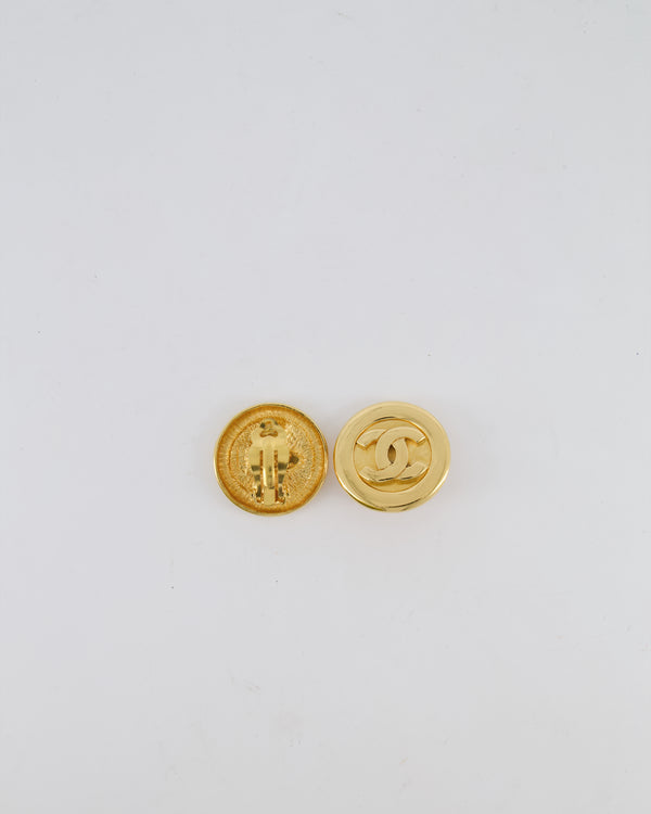 Chanel Vintage Gold Classic Round Clip-On Earrings with Gold CC Logo