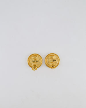 Chanel Vintage Gold Classic Round Clip-On Earrings with Gold CC Logo