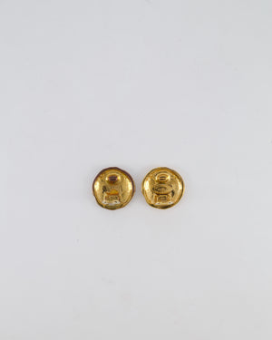 Chanel 93P Vintage Shiny Gold Round Clip-On Earrings with Gold CC Logo