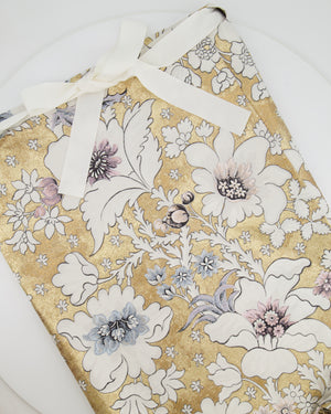 Fendi Gold and White Midi Wraparound Embroidered Skirt with Floral Details Size IT 40 (UK 8)