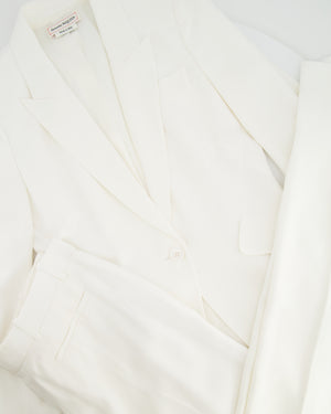 Alexander McQueen White Blazer Jacket and Matching Trousers Set with White Button Details Size IT 42/44 (UK 10/12)